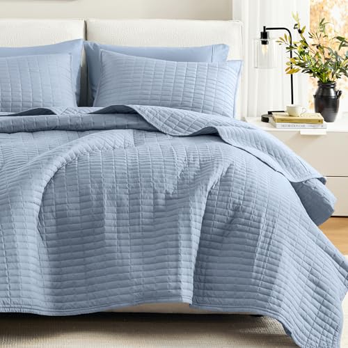 "Comfort Spaces All Season, Lightweight, Coverlet Bedspread Bedding, Matching Shams, Microfiber, Blue, Full/Queen(90""x90"")"