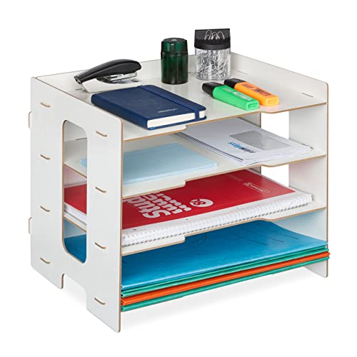 Relaxdays Filing Cabinet, 3 Compartments, Letter Tray, Office Document Organiser, A4 Format, 27 x 32.5 x 25 cm, White