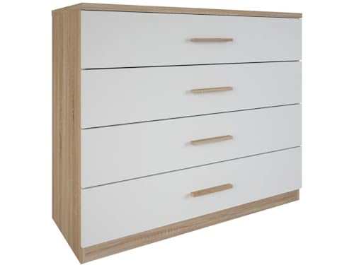 Demeyere Fabio A4 Comò, 100 x 41.6 x 85 H Cm, Bianco, Noce, Nobilitato