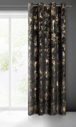 Eurofirany Tonia Velvet Curtain with Marble Gold Pattern and Eyelets 1 Piece - Glamour Living Room Bedroom 140 x 250 cm Black