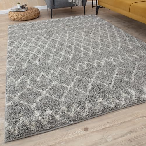 THE RUGS Modern Moroccan Design Living Room and Bedroom Rugs, Non-Shedding & Easy Care (Tangier Grey/Ivory, 60x110 cm)