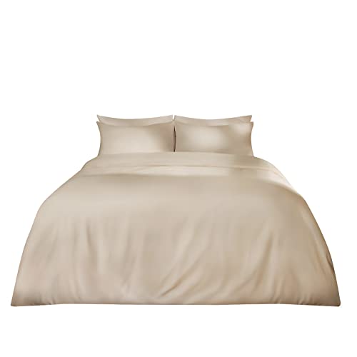 Brentfords Plain Dye Luxury Duvet Cover with Pillowcase Soft Microfibre Bedding Linen Set, Ecru King