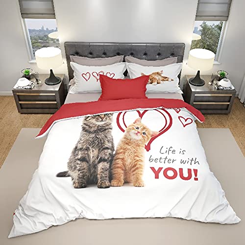 Homemania 014252 Cats Duvet Cover Set for Bed, Multicoloured, 250 x 200 cm