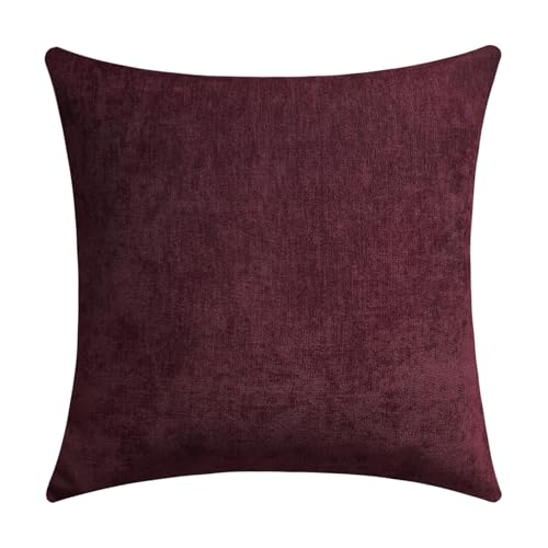 Qanatmz Burgundy Cozy Soft Throw Pillow Covers, Decorative Chenille Square Couch Cushion Cases for Sofa Living Room Decor, Set of 1, 24 x 24 Inches
