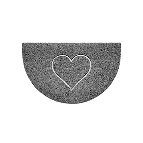 Nicoman Embossed Halfmoon Half Circle Door Mat Dirt-Trapper Jet-Washable Doormat 70x44cm (Grey, HEART Shape) - Use Outdoor ONLY