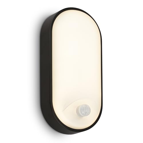 BRILONER - LED Wall Lamp, IP65, Motion Sensor Lights Indoor and Outdoor, 6m Range, 100° Detection, Outdoor Wall Light, Outdoor Lighting, 22x10.5x6 cm, Black