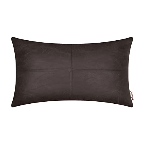 BRAWARM Decorative Throw Pillow Covers, Faux Leather Throw Pillow Covers, Hand Stitched Faux Leather Couch Cases for Living Room Garden Bed, Coffee, 30cm x 50cm