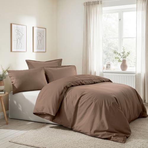 Nuit Des Rêves Premium Ranforce Double Quilt Cover Set (200 x 200 cm), 100% Cotton, Brown, Includes 2 Pillowcases (80 x 80 cm), Soft, Durable, and Stylish Bedding for Cosy Bedrooms