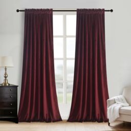 Roslynwood Velvet Ruby Wine Curtain 84 inch Length - Curtains Block Light Rod Pocket Thermal Insulated Window Drapes Set for Living Room/Bedroom/Dining Room, W52 x L84, 2 Panels