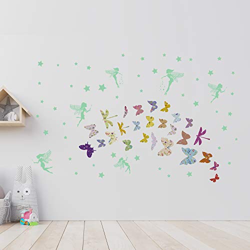 Glow in The Dark, Fairy, Floral Butterfly, Wall Décor, Nursery, Babyroom, Kids, Beautiful, Modern, Children Wall Stickers, Colourful,Pattern, Woodland, Adventure