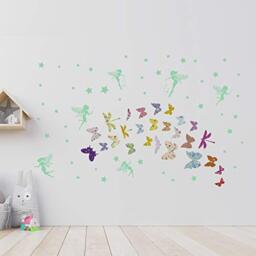 Glow in The Dark, Fairy, Floral Butterfly, Wall Décor, Nursery, Babyroom, Kids, Beautiful, Modern, Children Wall Stickers, Colourful,Pattern, Woodland, Adventure