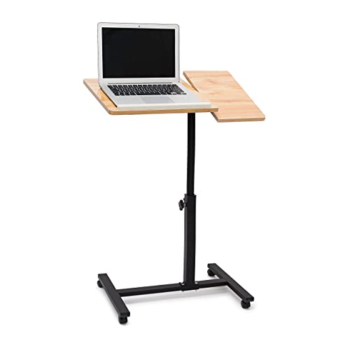 Relaxdays Laptop Table Height-Adjustable: 95 x 60 x 40.5 cm Sofa Couch Side Table With Wheels For Notebooks With Tray For Mouse High-Shine Lacquered, Anti-Slip, Oak Wood, Yellow
