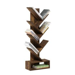 Furinno TREE Book Shelf, 7-Tier Bookshelf, Tree Bookcase with Bottom Shelf, 18.8 x 42.9 x 117.3, for Living Room, Bedroom, Home Office, Amber Pine