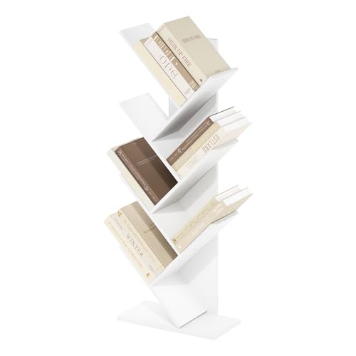 Furinno TREE Book Shelf, 7-Tier Bookshelf, Tree Bookcase for Room Decor, 8.4 x 15.7 x 39.4, for Living Room, Bedroom, Home Office, White