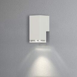 Konstsmide Handmade Outdoor Wall Light Mains Powered/Pollux Single Down Modern Lantern/1x7 Watt Max GU10 Lamp/Clear Acrylic Glass Lens/Aluminium/IP44/White Outside Light