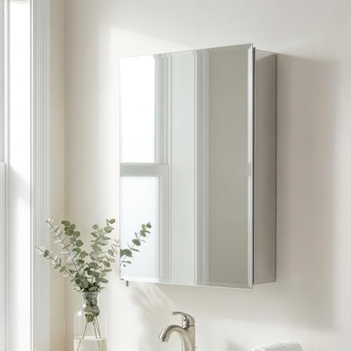 Croydex Haven Aluminium Bathroom Mirror Cabinet - Easy Hang 'N' Lock Installation, Bathroom Wall Cabinet with Two Adjustable Shelves, Double Mirrored Doors and Fully Assembled (61x76cm)