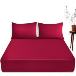 Super Soft Plain Dyed Deep Fitted Sheet King Size - Comfortable & Fade Resistant Bottom Sheet - Deep Bedding Sheet Red