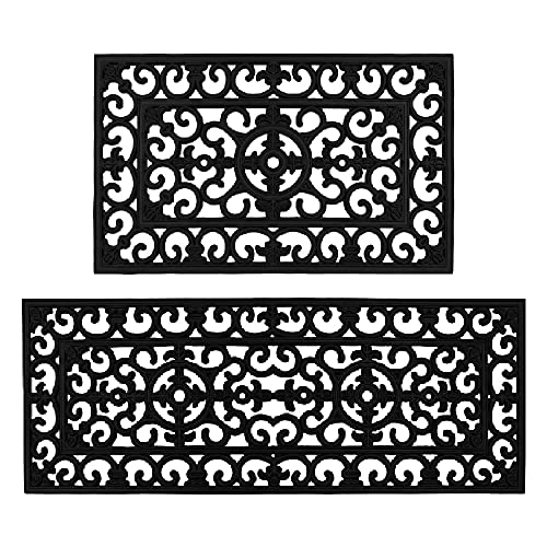 JVL Lexi Wrought Iron Effect Rubber Door Mat and Patio Mat Set
