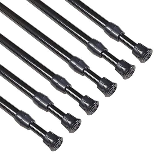 KXLIFE 6 Pack Small Spring Tension Curtain Rod 16-28 Inch, Tension Rods No Drill for Window Cupboard Closet,Black