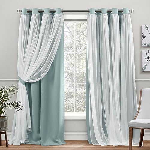 "TOWN & COUNTRY LUXE Talia Double Layer Indoor Curtains, Sheer and Room Darkening Blackout, Grommet Top, Energy Efficient, 2-Pack Set, 52""x108"", Mint Green"