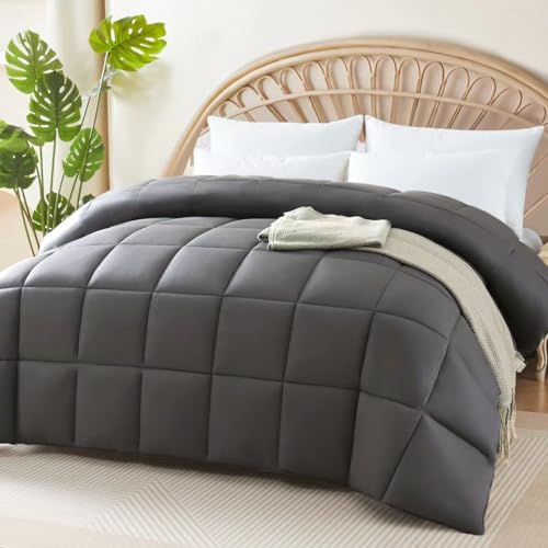 100% Cooling Bamboo Comforter, Breathable Silky Soft Bamboo Duvet Insert King Size, with 8 Corner Tabs, Summer Comforter, for Night Sweats,Hot Sleepers (90x102, Gray)