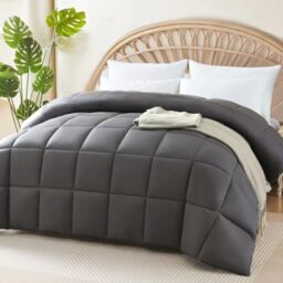 100% Cooling Bamboo Comforter, Breathable Silky Soft Bamboo Duvet Insert King Size, with 8 Corner Tabs, Summer Comforter, for Night Sweats,Hot Sleepers (90x102, Gray)