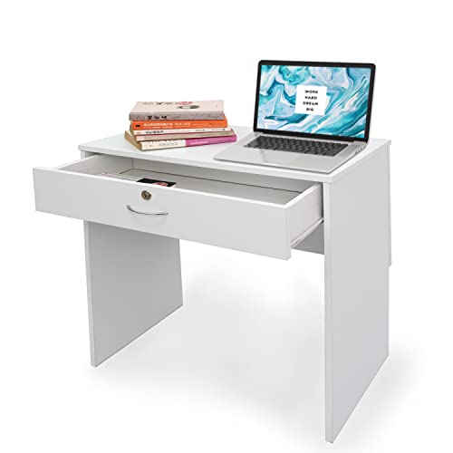"""Absolute Deal Wooden Computer Desk with Drawers - Home Office, Study, Vanity, Dressing Table - Tidy Storage for Accessories - 80x40x76.5cm - White Desk"""