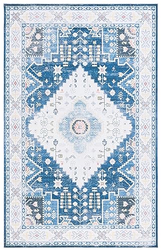 Safavieh Arizona Collection Traditional Rug - Machine Washable & Non Slip - Ideal for High Passage Areas - Short Pile Rug, Blue & Beige, 90 x 150 cm
