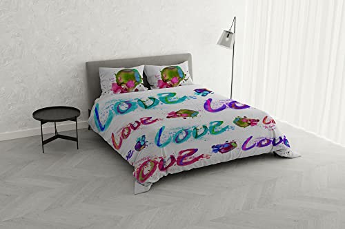Italian Bed Linen KI-OSA KIO-614 Digital Print Duvet Cover Set, 100% Soft Cotton, Made in Italy, Double, KIO-614