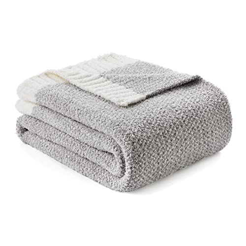 Snuggle Sac Grey Throw Blanket for Couch, Reversible Super Soft Blankets Warm Cozy Knit Blanket Fuzzy Plush Lightweight Throws Blankets for Sofa, Bed, Picnic, Heather Grey, 50 x 60 inches