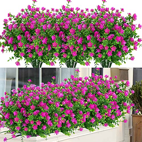 ArtBloom 24 Bundles Outdoor Artificial Flowers UV Resistant Fake Boxwood Plants, Faux Greenery for Indoor Outside Hanging Plants Garden Porch Window Box Home Wedding Farmhouse D??cor (Magenta)
