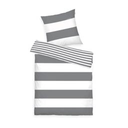 TOM TAILOR Renforce Bed Linen 80 x 80 cm + 135 x 200 cm, 100% Cotton/Renforcé, Reversible Pattern and Branded Zipper, Siena White, Grey