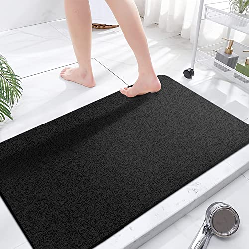 Extra Large Shower Mats Non Slip Without Suction Cups, 23.6??47.2Inch, Bath Mat for Textured Tub Surface, Loofah Mats for Shower and Bathroom, Quick Drying, Black