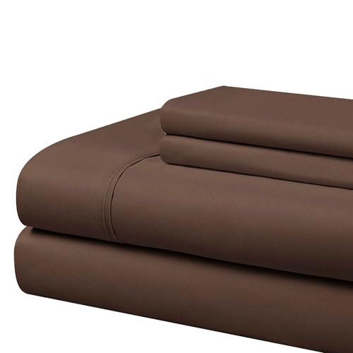 Cathay Home Essentials Ultra Soft Hypoallergenic Wrinkle Resistant Double Brushed Microfiber Bedding Sheet Set, Brown, Queen