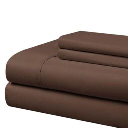 Cathay Home Essentials Ultra Soft Hypoallergenic Wrinkle Resistant Double Brushed Microfiber Bedding Sheet Set, Brown, Queen