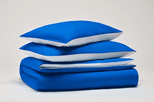 SWEET HOME Pantone™ Double Duvet Cover Set 255 x 200 cm 100% Cotton Percale 200 Thread Count - Double Sided Blue/White