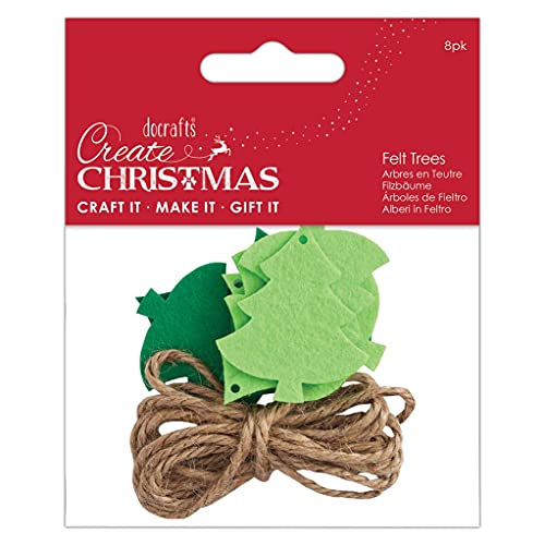 Create Christmas Docrafts Small Mini Green Felt Trees, 8 Pieces, Craft, Embellishment, Handmade Cards, Crafting Accessories, Decorations, Festive Craft Making Supplies