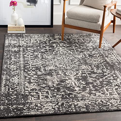 Livabliss Juliette Syracusa Vintage - Area s for Living Room 160x220 cm, Bedroom - Scandi Neutral, Traditional Patterned Boho Style, Natural Easy Care Pile - Large, Black, Grey and Ivory