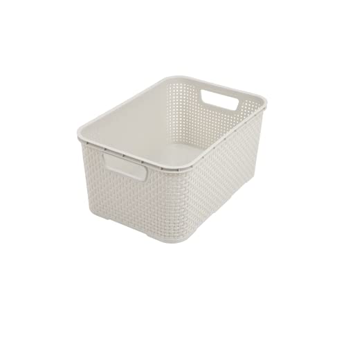 BranQ Home Essential Universal Multifunctional Basket in Rattan Design, Size S 7L, BPA-Free Plastic PP, Cream, 28.5 x 19.5 x 12.9 cm