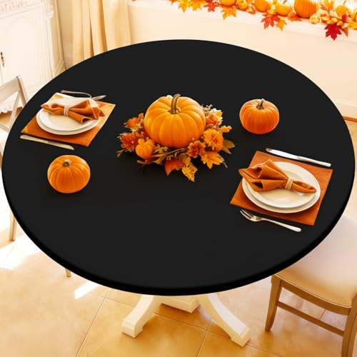 "Moosfor Spandex Round Tablecloth, Fitted Table Cloth for 51""-62"" Tables - Elastic Outdoor Picnic Table Cover, Circle Stretch Waterproof Table cloths for Patio, Dining, Kitchen, Black"