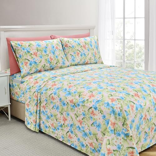 Elegant Comfort Softest and Coziest 6-Piece Sheet Set - 1500 Premium Hotel Quality Microfiber - Deep Pocket, Wrinkle Resistant 6-Piece Floral Magnolia Pattern Bed Sheet Set, Twin XL, Magnolia