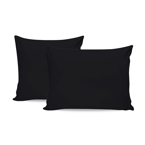Premium Black Pillowcase Set (2 Pieces), 80 x 80 cm, 100% Cotton Ranforce, 145 Thread Count, Envelope Closure, Machine Washable at 30°C, Soft and Durable