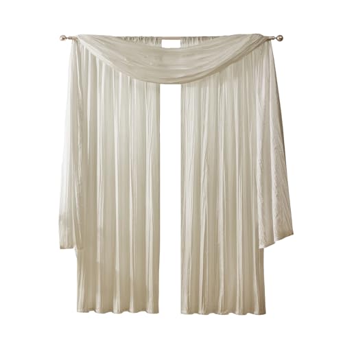 "Elrene Home Fashions Athena Faux Crushed-Silk Window Curtain Panel and Valance Set, 52""x95"" (2 Panels) & 1 Valance, Ivory"