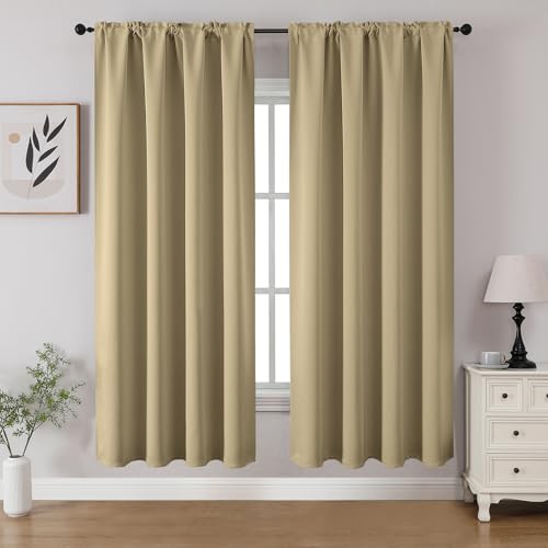 CUCRAF Blackout Curtains Room Darkening Window Curtain Panels, Rod Pocket Thermal Insulated Solid Drapes for Bedroom Living Room, Set of 2 Panels. 52 x 63 inch, Beige