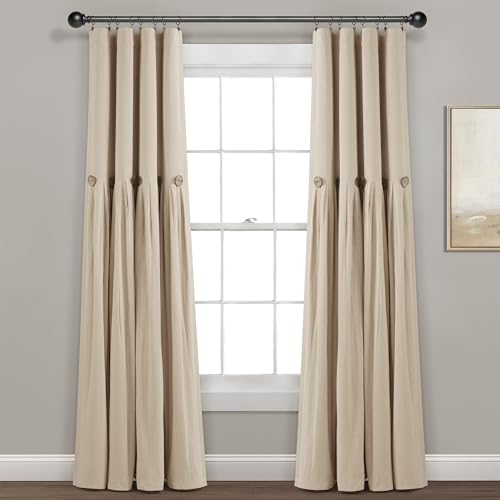 Lush Decor Linen Button 100% Lined Blackout Window Curtain Panel Dark Linen Single 40X84
