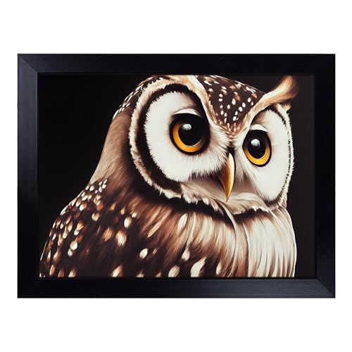 Lap Tray with Bean Bag Cushion, Face Of An Owl - Handmade in the UK, Raised Wooden Edge, Padded Cushion, Heat-Resistant Wipe-Clean Surface, for Meals, Laptops and Crafts