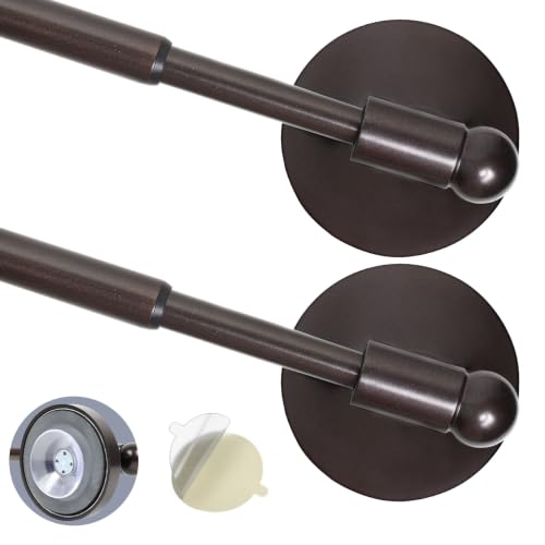 "Heavy Duty Magnetic Curtain Rods for Metal Door (16-28"" Pack 2 Bronze) Magnetic Cafe Curtain Rod with Strong Magnet & Suction-Cup (Patent Pending)"