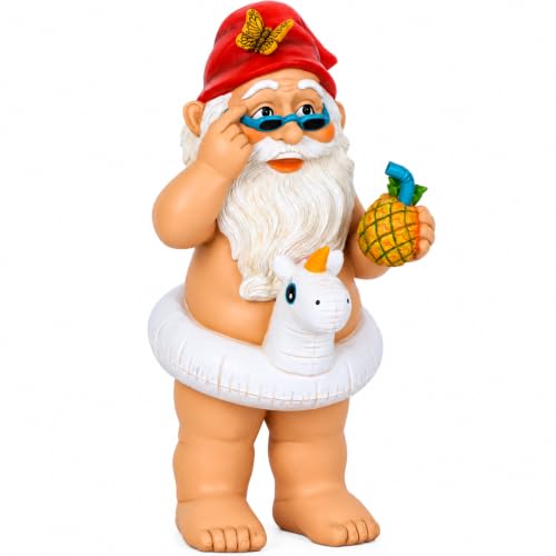 Mood Lab Garden Gnome with Unicorn - Funny Gnome Statue - 9 Inch Tall Lawn Figurine - for Outdoor or House Decor