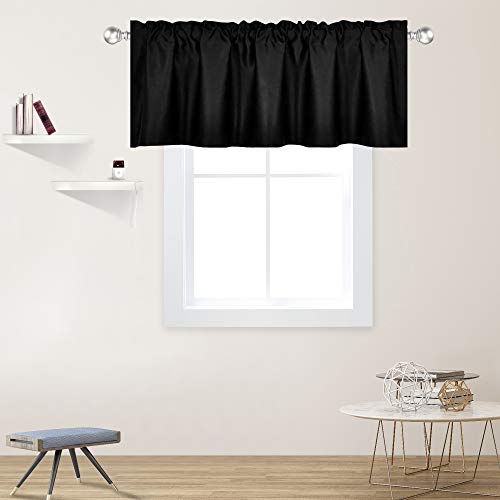 DECOVSUN Black Valance for Windows 60x18 Inch Solid Thermal Insulated Blackout Rod Pocket Kitchen Short Curtain Toppers Valance for Bathroom Living Room 1 Panel