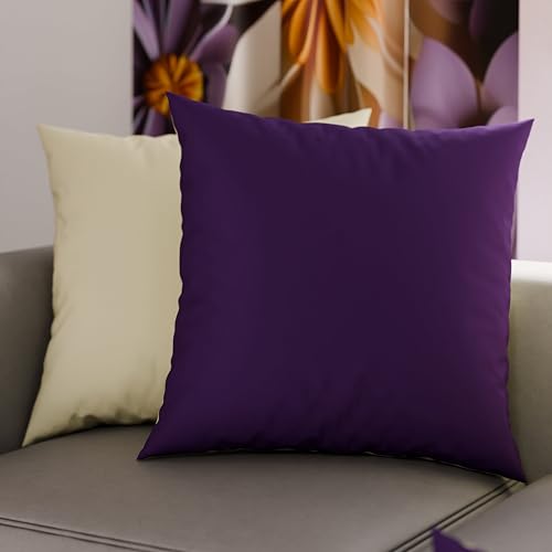 PETTI Artigiani Italiani - Pair of Pillow Cases 80 x 80 cm in Microfibre, Pillows for Bedroom Furniture, Sofa, Set of 2 Cushion Covers, Reversible Pillowcase Purple Cream